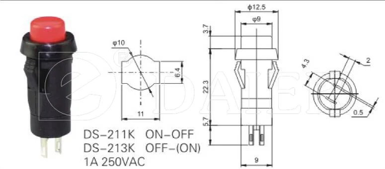 10mm on-off Mini Plastic Push Button Switch for Snap Mounting