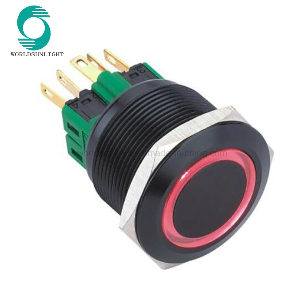 25mm 12V 24V 110V 220V Red LED Ring Illuminated IP67 Waterproof Black Aluminium Push Button Switch