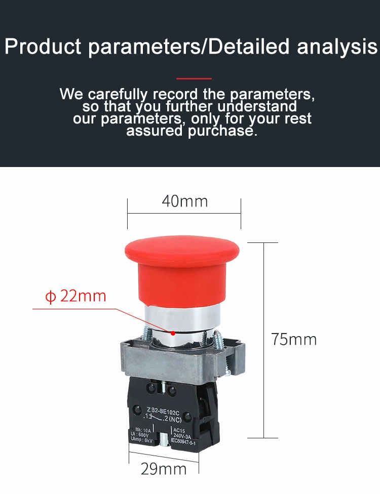 Xb2-Bc 40mm Mushroom Waterproof Emergency Stop Push Button Switch