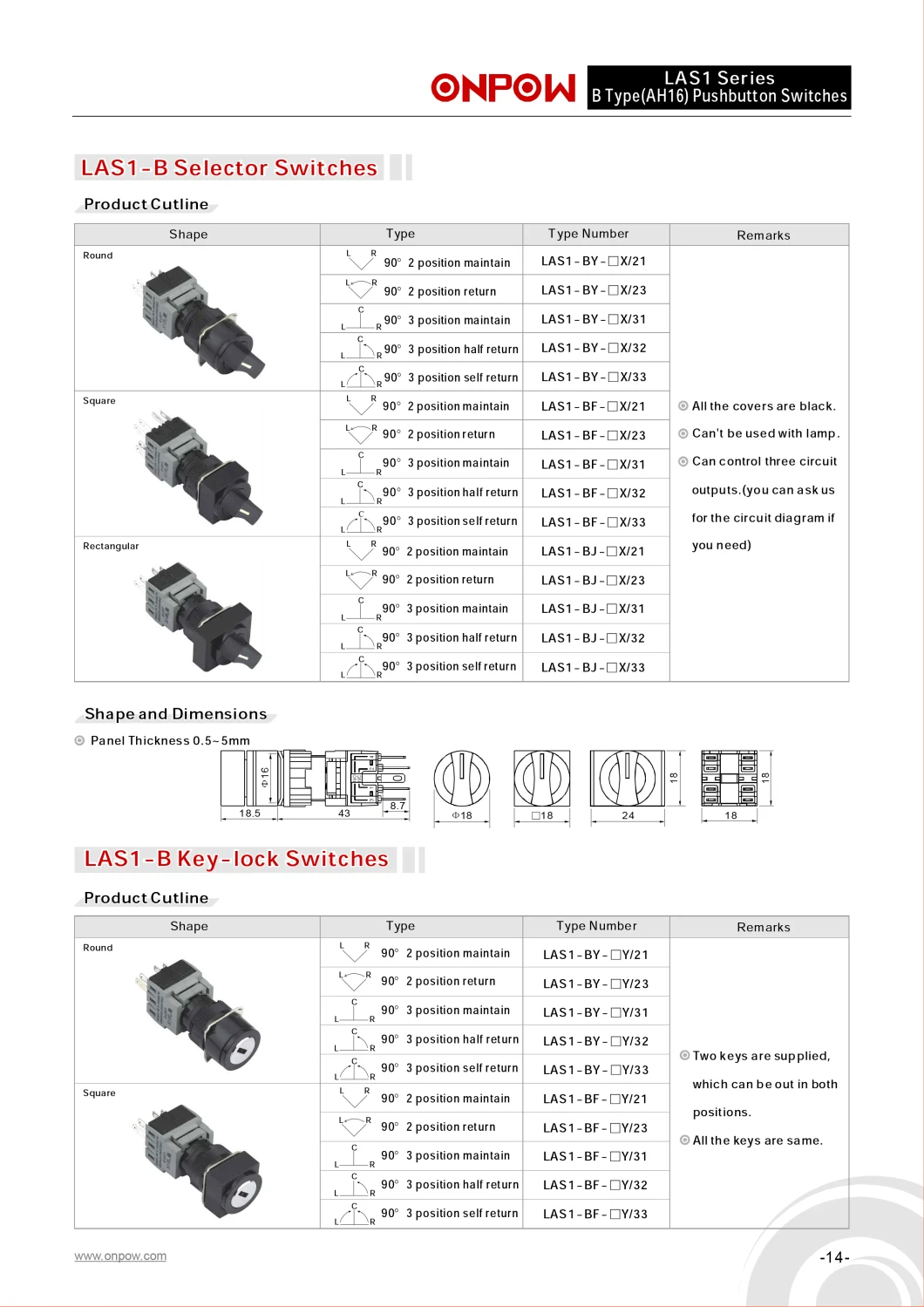 Onpow 16mm Mushroom Head Push Button Switch (LAS1-BM-11/R, CE, CCC, UL, RoHS, REECH)