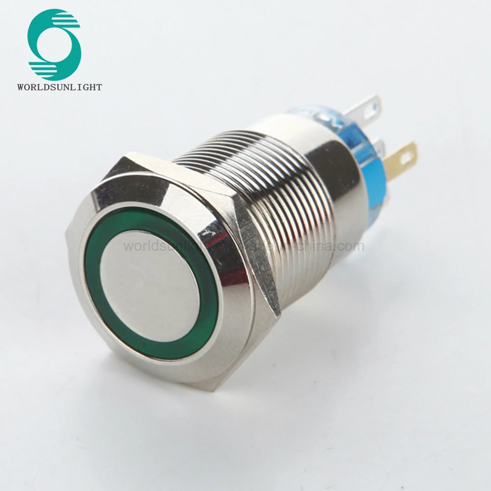 19mm 12V Green LED Car Auto Engine Waterproof Latching Stainless Steel Metal Doorbell Bell Horn Push Button Switch