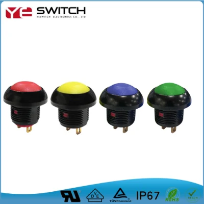 Сверхминиатюрный кнопочный переключатель со светодиодом IP67 и проводом 12 мм.