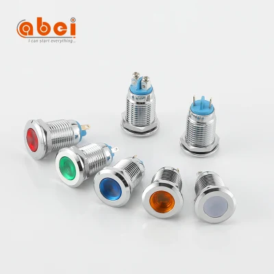 Индикаторная лампа Abei 12 мм, металлическая водонепроницаемая IP67, 6 В постоянного тока/220 В, винтовые/штыревые клеммы, светодиодные индикаторные лампы