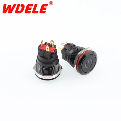 Wdele 19 мм черный водонепроницаемый светодиодный светильник с плоской головкой, символ мощности, световой индикатор/кнопочный переключатель